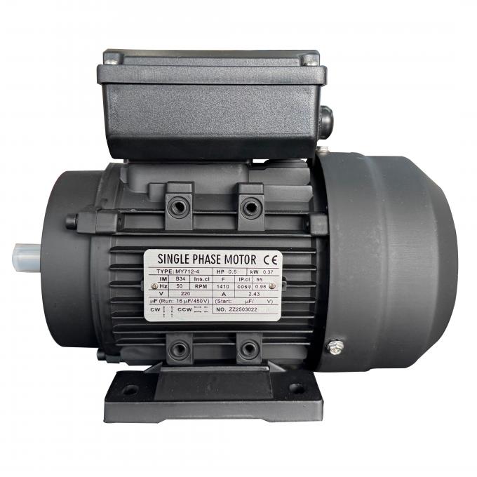 Однофазный асинхронный электродвигатель с конденсаторным пуском и рабочим режимом 1410 об/мин, 0,37 кВт, 0,5 л.с., напряжение 220 В переменного тока, частота 50 Гц/60 Гц, номинальная мощность 0
